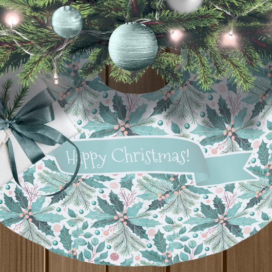 Aquamarines Weihnachts-Holly-Berries-Muster#17 ID1 Polyester Weihnachtsbaumdecke