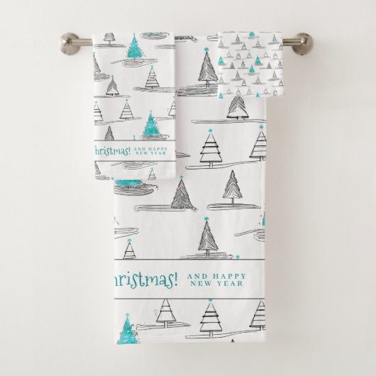 Aquamarines Weihnachtsbaummuster#5 ID1009 Badhandtuch Set (Insitu)