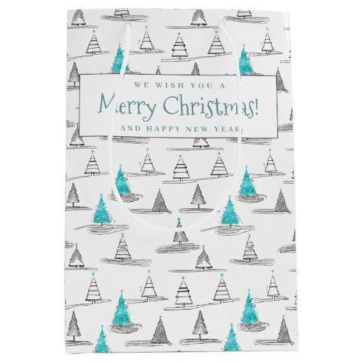 Aquamarines Weihnachtsbaummuster#5 ID1009 Mittlere Geschenktüte (Vorderseite)