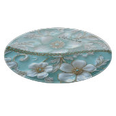 Aquamarines weißes Blumengestempel Schneidebrett (Ecke)