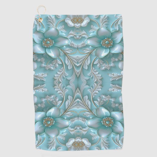 Aquamarines weißes Blumenhandtuch Golfhandtuch (Vorderseite)