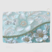 Aquamarines weißes Blumenhandtuch Golfhandtuch (Horizontal)