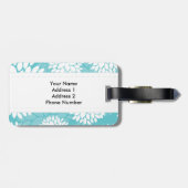 Aquamarines weißes Blumenmuster Gepäckanhänger (Rückseite horizontal)