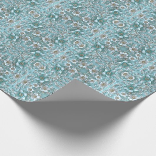 Aquamarines Weißes Blumenpapier Geschenkpapier (Ecke)