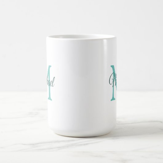 Aquamarines Weißes einfarbiges Monogramm Vorlage Kaffeetasse (Mittel)