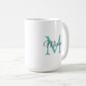 Aquamarines Weißes einfarbiges Monogramm Vorlage Kaffeetasse (VorderseiteRechts)