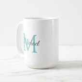 Aquamarines Weißes einfarbiges Monogramm Vorlage Kaffeetasse (Vorderseite Links)