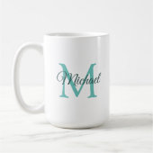 Aquamarines Weißes einfarbiges Monogramm Vorlage Kaffeetasse (Links)