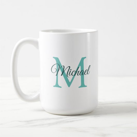 Aquamarines Weißes einfarbiges Monogramm Vorlage Kaffeetasse (Links)