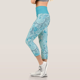 Aquamarines, weißes, elegantes Paisley-Muster Capri Leggings