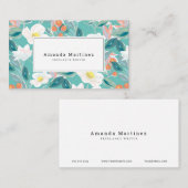 Aquamarines, weißes, florales Muster Visitenkarte (Vorne/Hinten)