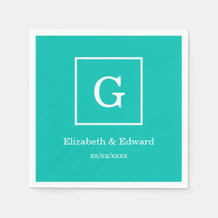 Aquamarines weißes gerahmtes Anfangsmonogramm Serviette