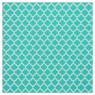 Aquamarines, weißes Marokkaner Quatrefoil Muster Stoff