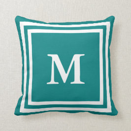 Aquamarines Weißes Monogramm Kissen