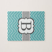 Aquamarines weißes Monogramm Letter B Zickzack Puzzle (Horizontal)
