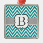 Aquamarines weißes Monogramm Letter B Zickzack Silbernes Ornament (Vorne)