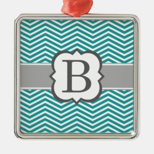 Aquamarines weißes Monogramm Letter B Zickzack Silbernes Ornament