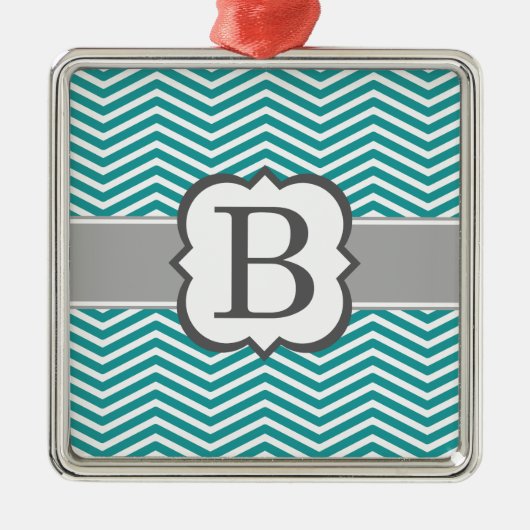 Aquamarines weißes Monogramm Letter B Zickzack Silbernes Ornament (Vorne)