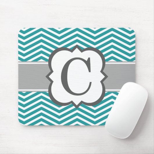 Aquamarines weißes Monogramm Letter C Zickzack Mousepad (Mit Mouse)