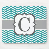 Aquamarines weißes Monogramm Letter C Zickzack Mousepad (Vorne)