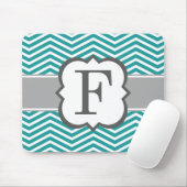 Aquamarines weißes Monogramm Letter F Zickzack Mousepad (Mit Mouse)
