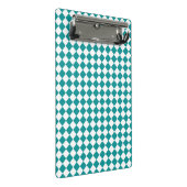 Aquamarines weißes Schachbrett Diamant Muster Mini Klemmbrett (Schrägansicht)