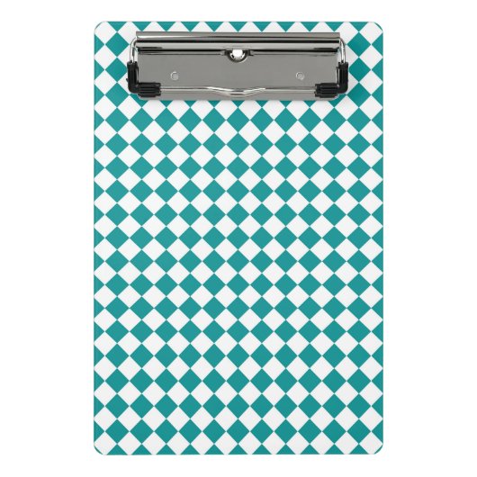 Aquamarines weißes Schachbrett Diamant Muster Mini Klemmbrett (Vorderseite)