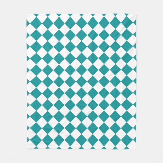 Aquamarines weißes Schachbrett Diamantmuster Fleecedecke (Vorderseite)