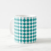 Aquamarines weißes Schachbrett Diamantmuster Kaffeetasse (Vorderseite Links)