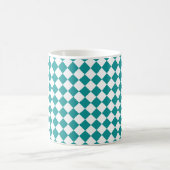 Aquamarines weißes Schachbrett Diamantmuster Kaffeetasse (Mittel)