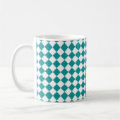 Aquamarines weißes Schachbrett Diamantmuster Kaffeetasse (Links)