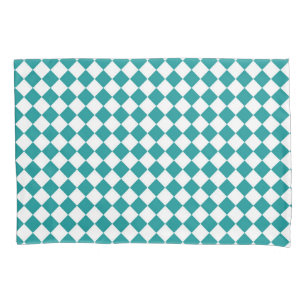 Aquamarines weißes Schachbrett Diamantmuster Kissenbezug