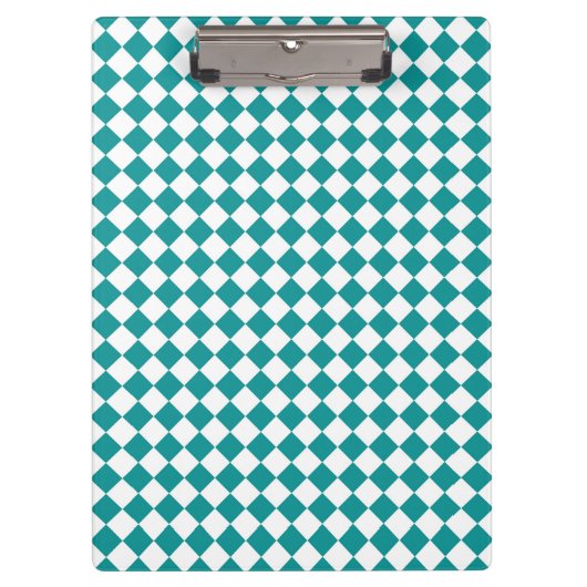 Aquamarines weißes Schachbrett Diamantmuster Klemmbrett (Vorderseite)