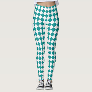 Aquamarines weißes Schachbrett Diamantmuster Leggings