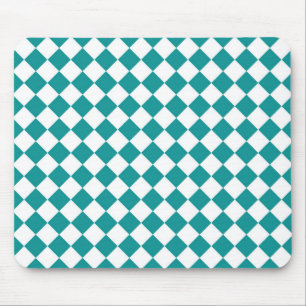 Aquamarines weißes Schachbrett Diamantmuster Mousepad