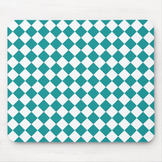 Aquamarines weißes Schachbrett Diamantmuster Mousepad (Vorne)
