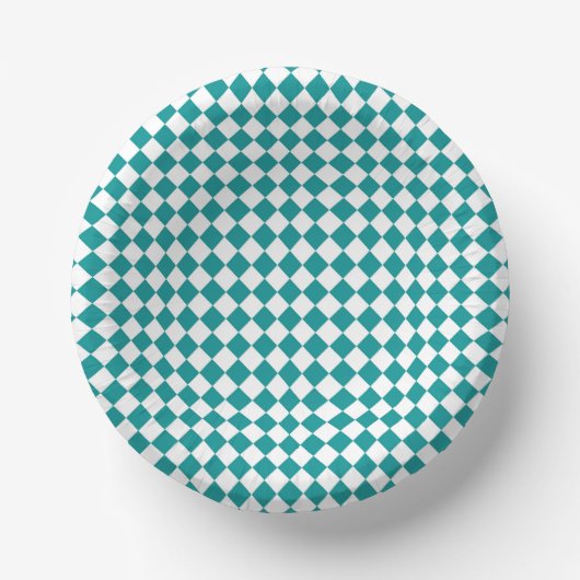 Aquamarines weißes Schachbrett Diamantmuster Pappteller (Vorderseite)