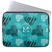 Aquamarines Weißes Zebra-Druckhörer-Monogramm Laptopschutzhülle (Vorderseite)