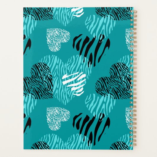 Aquamarines Weißes Zebra-Druckhörer-Monogramm Planer (Rückseite)