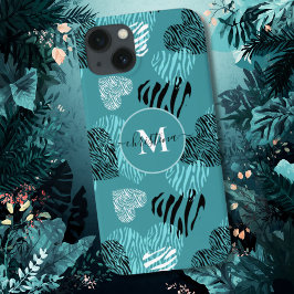 Aquamarines weißes Zebra Print Hearts Monogram iPh Case-Mate iPhone Hülle