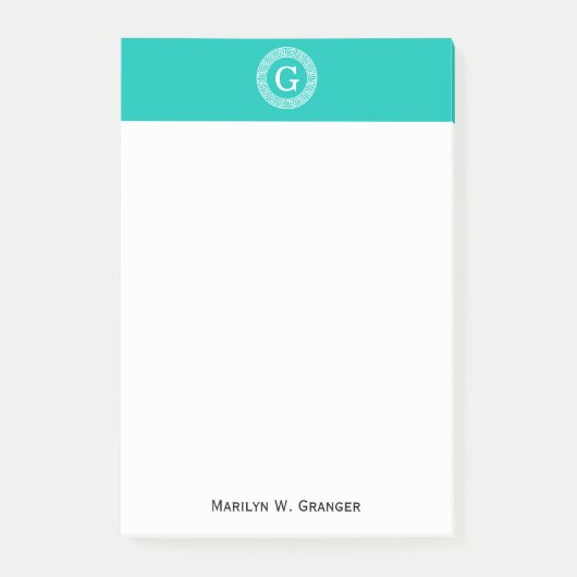 Aquamarines Weißgriechisches Schlüsselanhänger-Mon Post-it Klebezettel (Vorderseite)