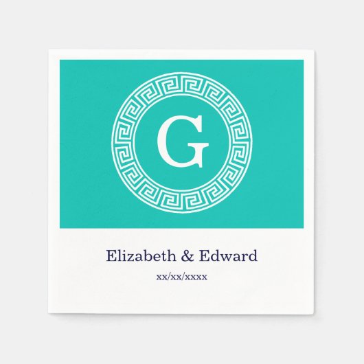 Aquamarines Weißgriechisches Schlüsselanhänger-Mon Serviette (Vorderseite)