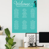 Aquamarines White Elegant Wedding Chart Poster (Heimbüro)