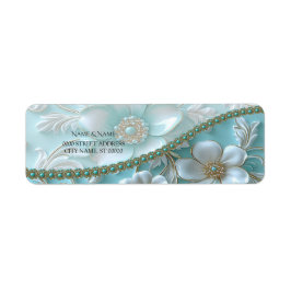 Aquamarines White Floral Return-Address-Label