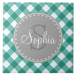 Aquamarines White Gingham Kariert Pattern Monogram Fliese