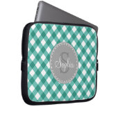 Aquamarines White Gingham Kariert Pattern Monogram Laptopschutzhülle (Vorne Rechts)
