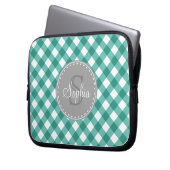 Aquamarines White Gingham Kariert Pattern Monogram Laptopschutzhülle (Vorderseite Links)