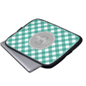 Aquamarines White Gingham Kariert Pattern Monogram Laptopschutzhülle (Vorne Knopf)