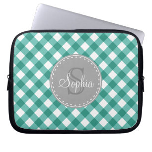 Aquamarines White Gingham Kariert Pattern Monogram Laptopschutzhülle