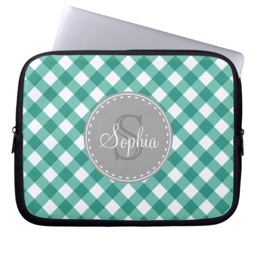 Aquamarines White Gingham Kariert Pattern Monogram Laptopschutzhülle (Vorderseite)